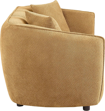 Modern Mustard Yellow Upholstered Loveseat with Vertical Channel Tufting, Rounded Arms and Plush Cushions, Stylish Two-Seater Sofa for Living Room