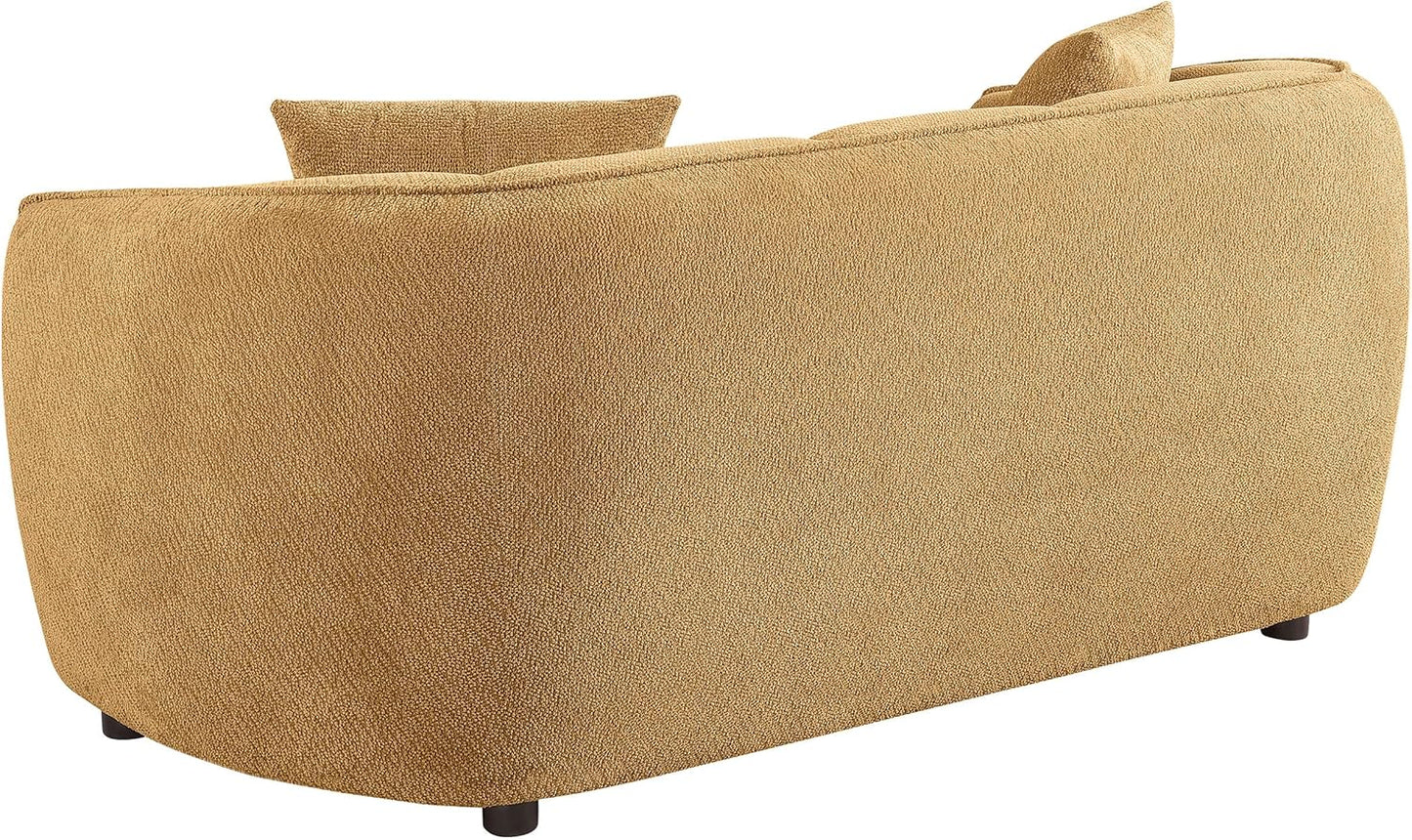 Modern Mustard Yellow Upholstered Loveseat with Vertical Channel Tufting, Rounded Arms and Plush Cushions, Stylish Two-Seater Sofa for Living Room