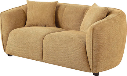 Modern Mustard Yellow Upholstered Loveseat with Vertical Channel Tufting, Rounded Arms and Plush Cushions, Stylish Two-Seater Sofa for Living Room
